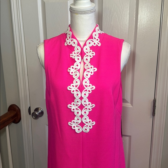 Vince Camuto NWT Appliqué Sleeveless Shift Dress Hot Pink & White Women Size 14 - Picture 4 of 15